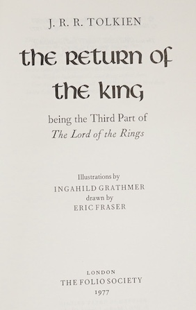 Folio Society - Tolkien, J. R. R. - The Lord of the Rings trilogy; The Fellowship of the Ring; The Two Towers ; The Return of the King, illustrations by Ingahild Grathmer, drawn by Eric Fraser, illustrated endpapers, 197